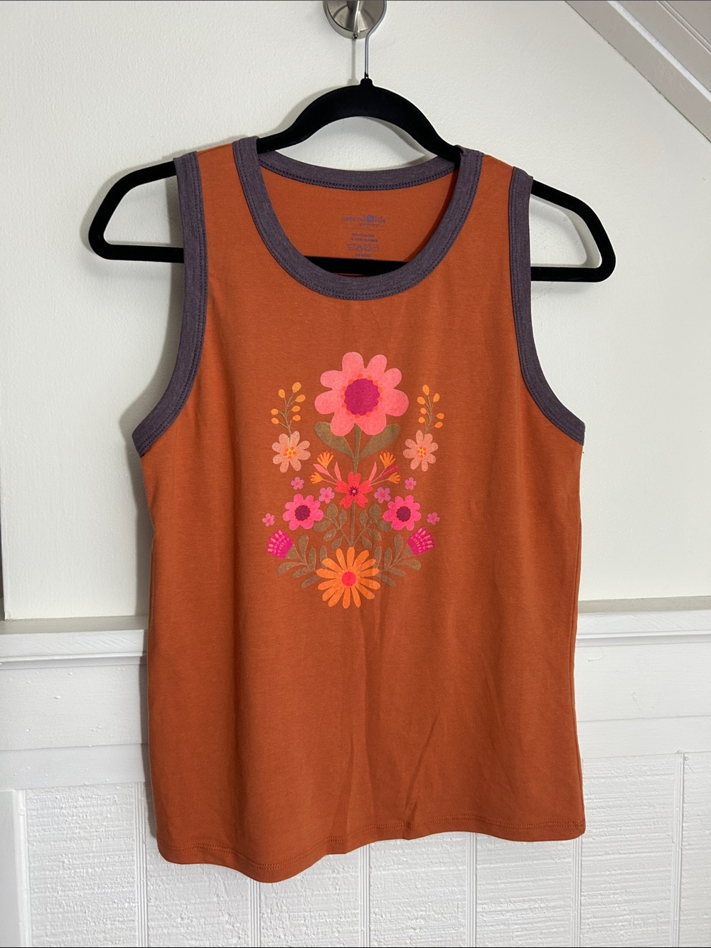 Natural Life Boho Orange Flower Tank Top size large